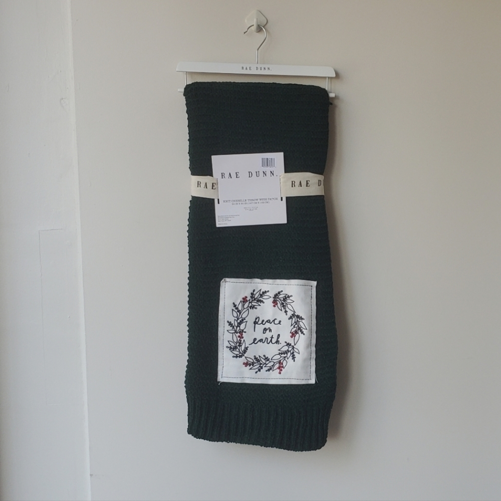 New Rae Dunn Peace On Earth Chenille Throw Blanket